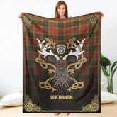 Clan Buchanan Old Set Weathered Tartan Crest Premium Blanket Celtic Stag Style FV47 Clan Buchanan Tartan Today