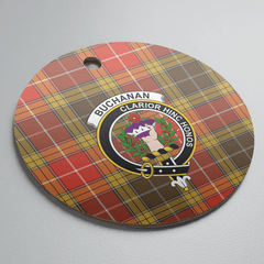 Clan Buchanan Old Set Weathered Tartan Crest Round Ceramic Ornament SB58 Buchanan Old Set Weathered Tartan Tartan Christmas