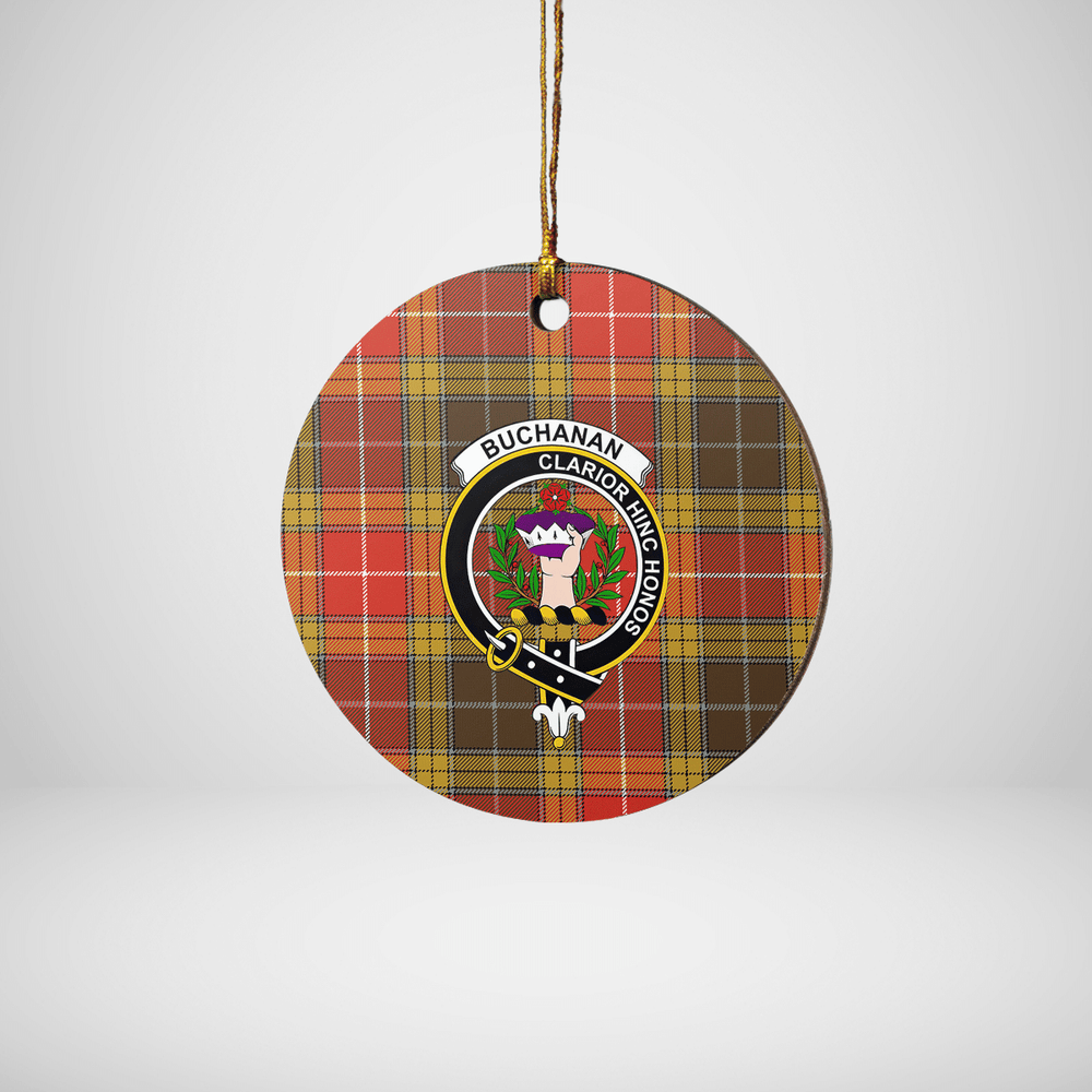 Clan Buchanan Old Set Weathered Tartan Crest Round Ceramic Ornament SB58 Buchanan Old Set Weathered Tartan Tartan Christmas