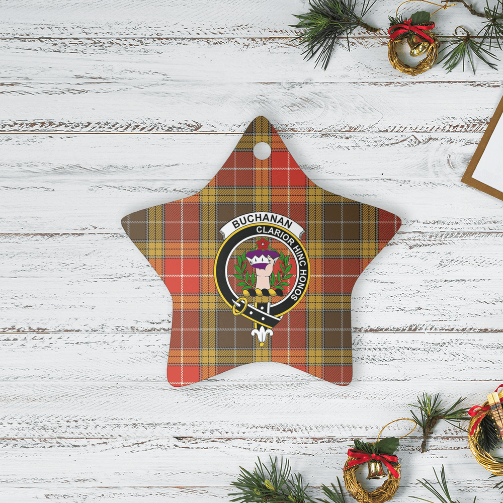 Clan Buchanan Old Set Weathered Tartan Crest Star Ceramic Ornament QR75 Buchanan Old Set Weathered Tartan Tartan Christmas
