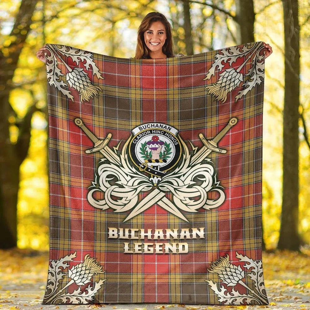 Clan Buchanan Old Set Weathered Tartan Gold Courage Symbol Blanket GH12 Clan Buchanan Tartan Today