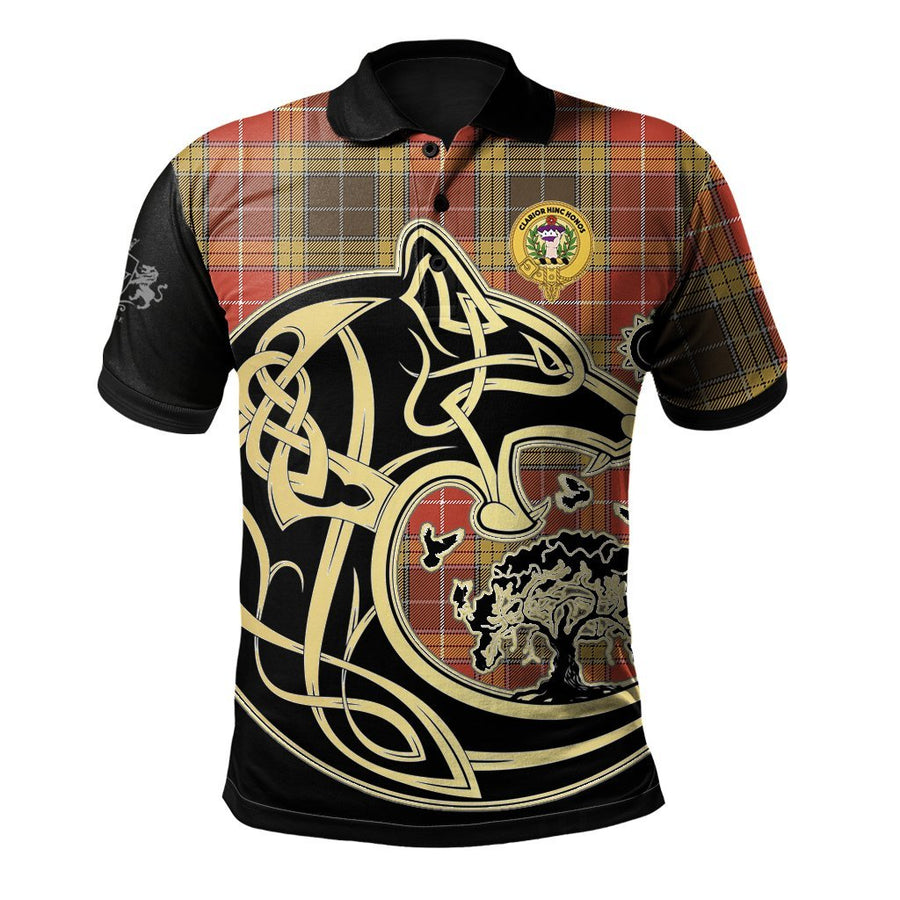 Clan Buchanan Old Set Weathered Tartan Polo Shirt Viking Wolf LR78 Buchanan Old Set Weathered Tartan Tartan Polo