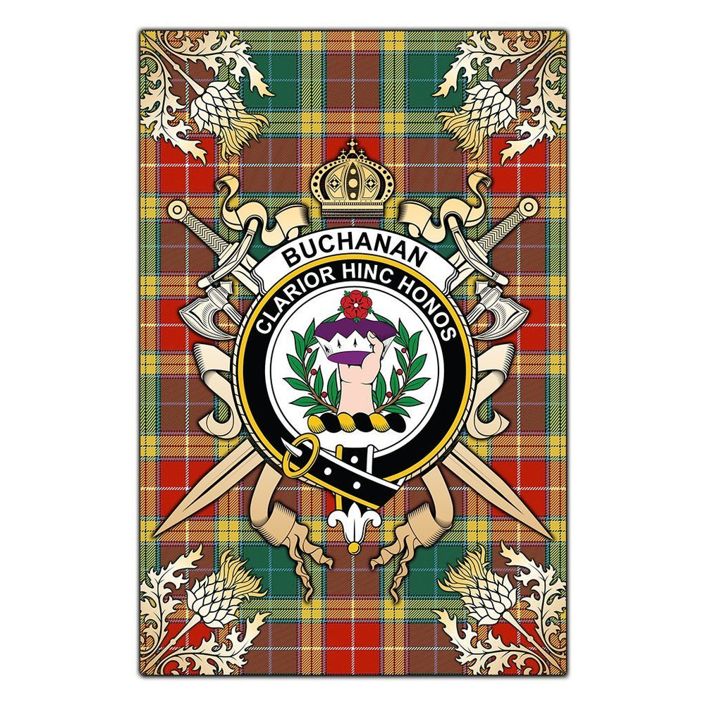 Clan Buchanan Old Sett Tartan Crest Black Garden Flag - Gold Thistle XP44 Clan Buchanan Tartan Today