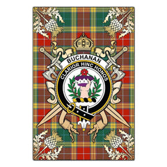 Clan Buchanan Old Sett Tartan Crest Black Garden Flag - Gold Thistle XP44 Clan Buchanan Tartan Today