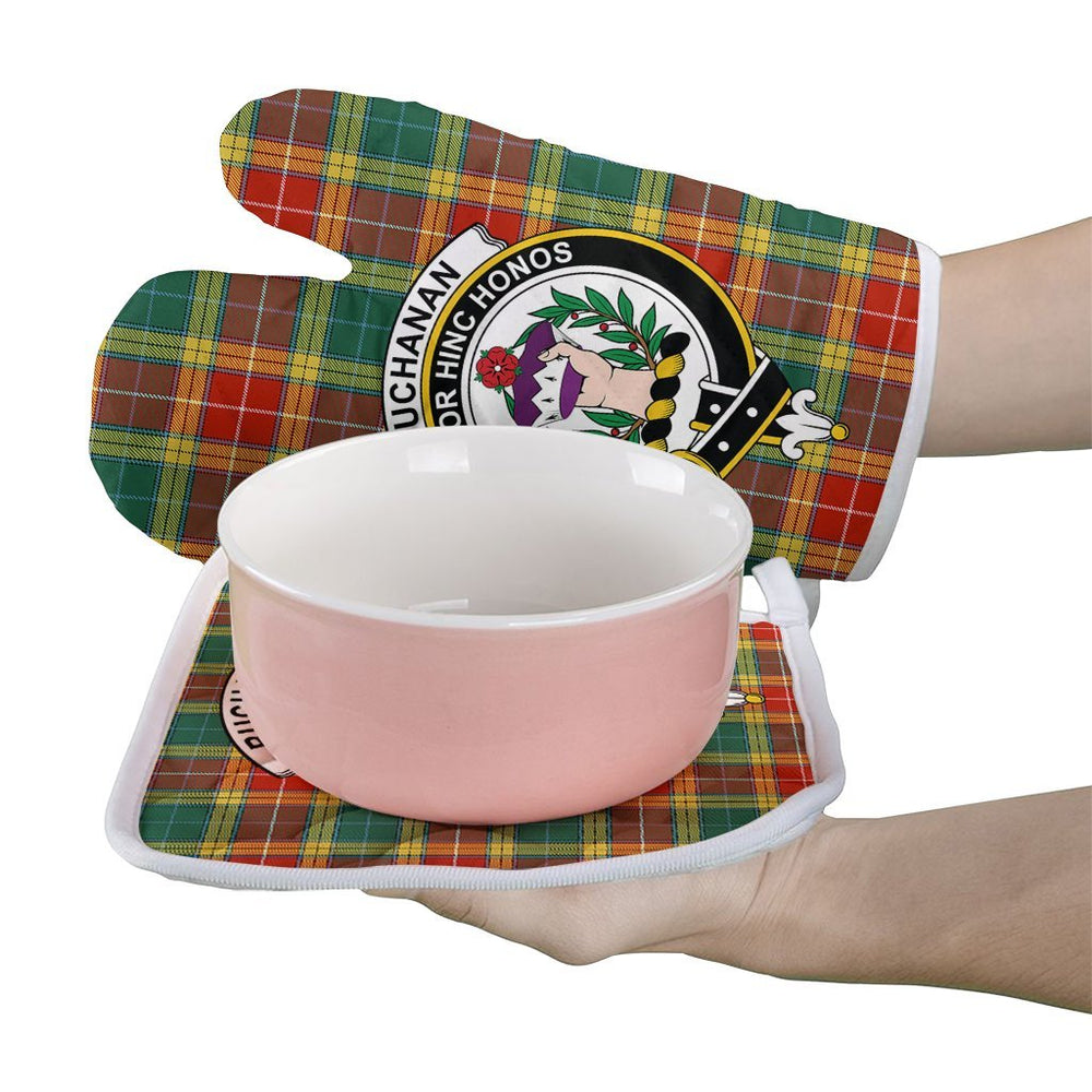 Clan Buchanan Old Sett Tartan Crest Oven Mitt And Pot Holder (2 Oven Mitts + 1 Pot Holder) KM33 Clan Buchanan Tartan Today