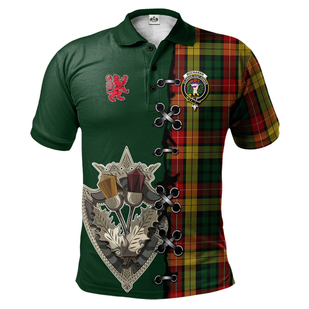 Clan Buchanan Tartan Polo Shirt - Lion Rampant And Celtic Thistle Style VX15 Buchanan Tartan Tartan Polo