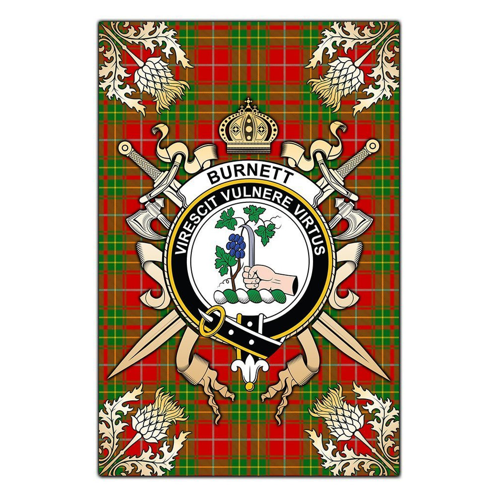 Clan Burnett Ancient Tartan Crest Black Garden Flag - Gold Thistle UO33 Clan Burnett Tartan Today