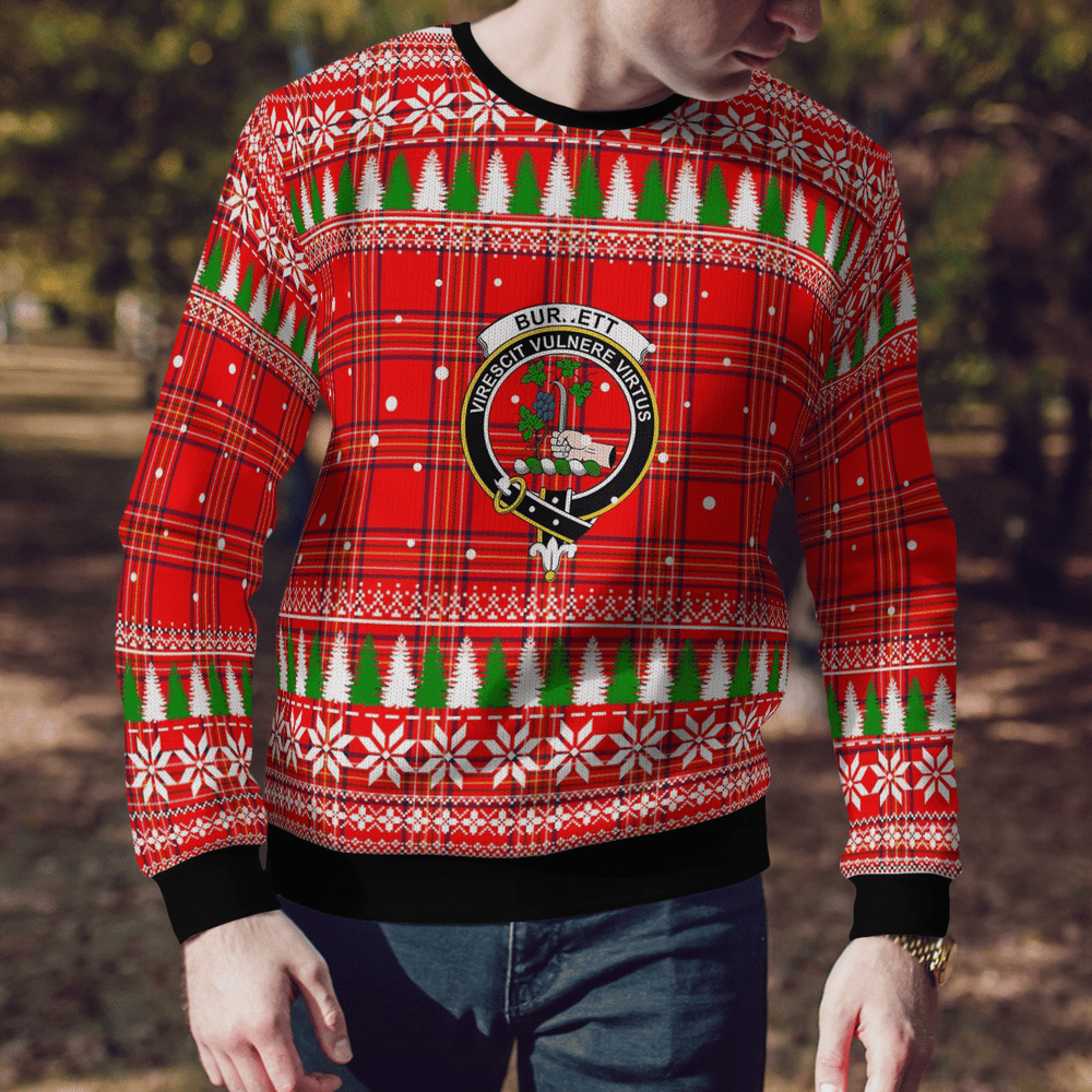 Clan Burnett Modern Crest Tartan Christmas Ugly Sweater JL27 Burnett Modern Crest Tartan Tartan Ugly Sweater