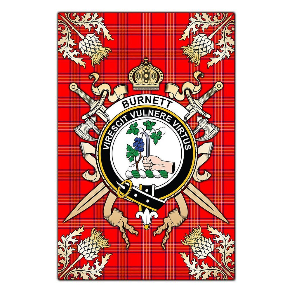 Clan Burnett Modern Tartan Crest Black Garden Flag - Gold Thistle PX15 Clan Burnett Tartan Today
