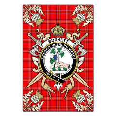 Clan Burnett Modern Tartan Crest Black Garden Flag - Gold Thistle PX15 Clan Burnett Tartan Today