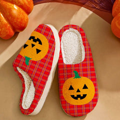 Clan Burnett Modern Tartan Halloween Pumpkin Slippers, Fluffy Spooky Slippers AP23 Burnett Modern Tartan Tartan Halloween