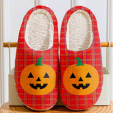 Clan Burnett Modern Tartan Halloween Pumpkin Slippers, Fluffy Spooky Slippers AP23 Burnett Modern Tartan Tartan Halloween