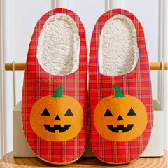 Clan Burnett Modern Tartan Halloween Pumpkin Slippers, Fluffy Spooky Slippers AP23 Burnett Modern Tartan Tartan Halloween
