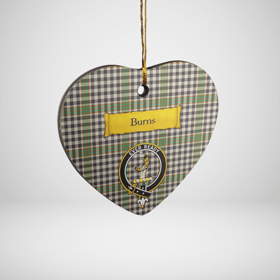Clan Burns Check Tartan Crest Heart Ceramic Ornament