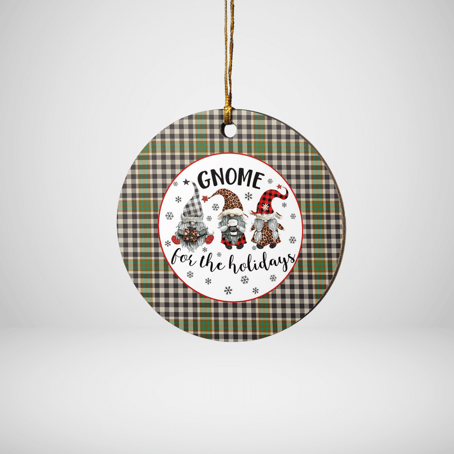 Clan Burns Check Tartan Gnome Round Ceramic Ornament CQ92 Burns Check Tartan Tartan Christmas