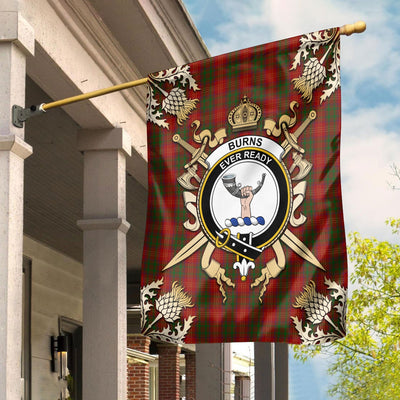 Clan Burns Tartan Crest Black Garden Flag - Gold Thistle