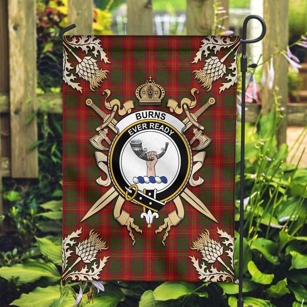 Clan Burns Tartan Crest Black Garden Flag - Gold Thistle NF74 Clan Burns Tartan Today
