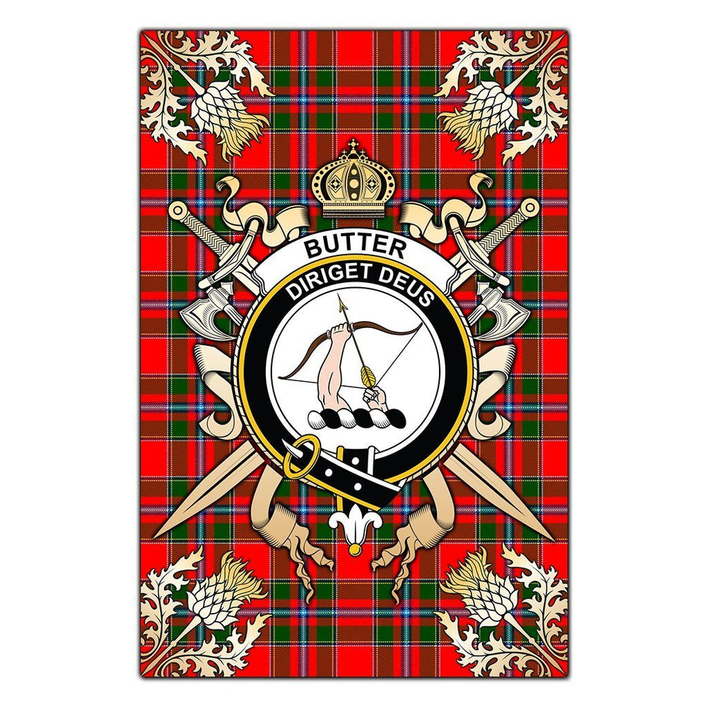 Clan Butter Tartan Crest Black Garden Flag - Gold Thistle AX48 Clan Butter Tartan Today
