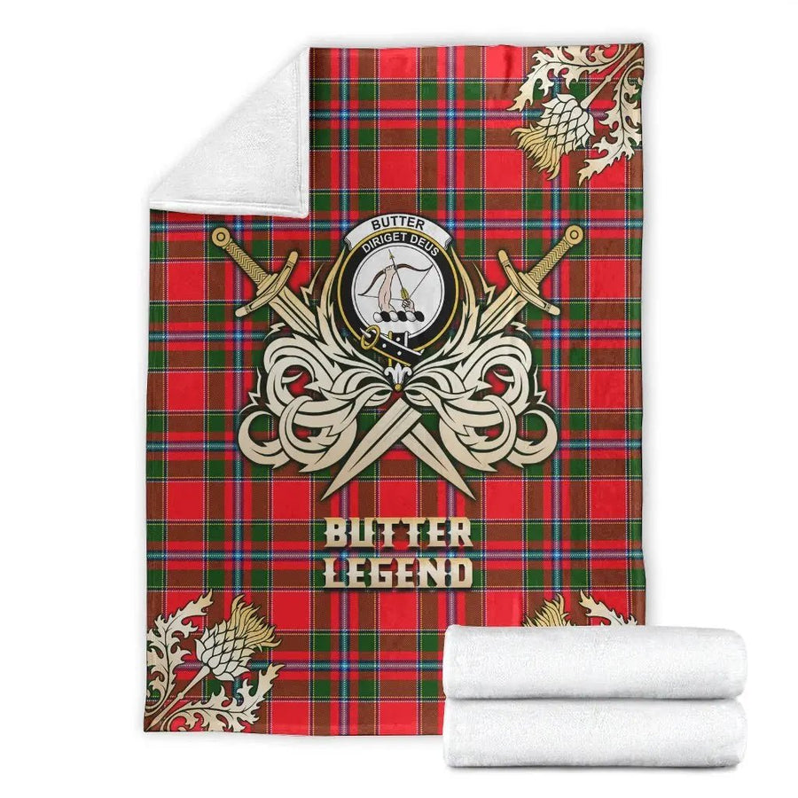 Clan Butter Tartan Gold Courage Symbol Blanket