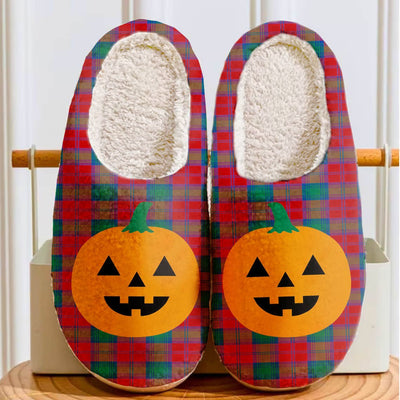 Clan Byres 2 Tartan Halloween Pumpkin Slippers, Fluffy Spooky Slippers