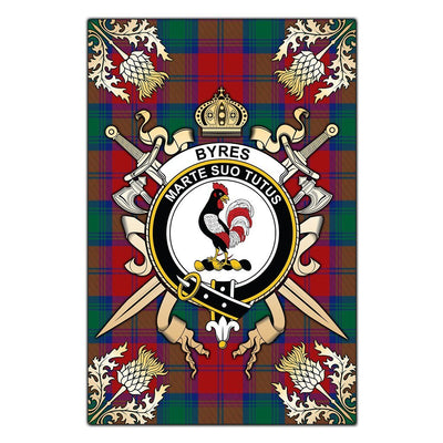 Clan Byres Tartan Crest Black Garden Flag - Gold Thistle
