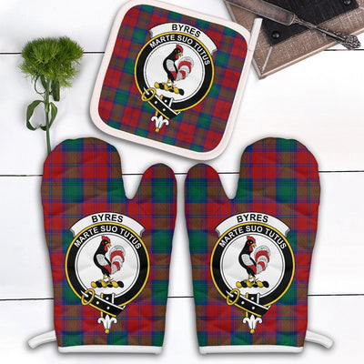Clan Byres Tartan Crest Oven Mitt And Pot Holder (2 Oven Mitts + 1 Pot Holder)