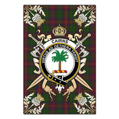 Clan Cairns Tartan Crest Black Garden Flag - Gold Thistle JE73 Clan Cairns Tartan Today
