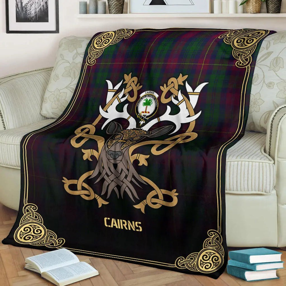 Clan Cairns Tartan Crest Premium Blanket Celtic Stag Style GL48 Clan Cairns Tartan Today