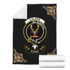Clan Calder Crest Tartan Premium Blanket Black PE27 Clan Calder Tartan Today