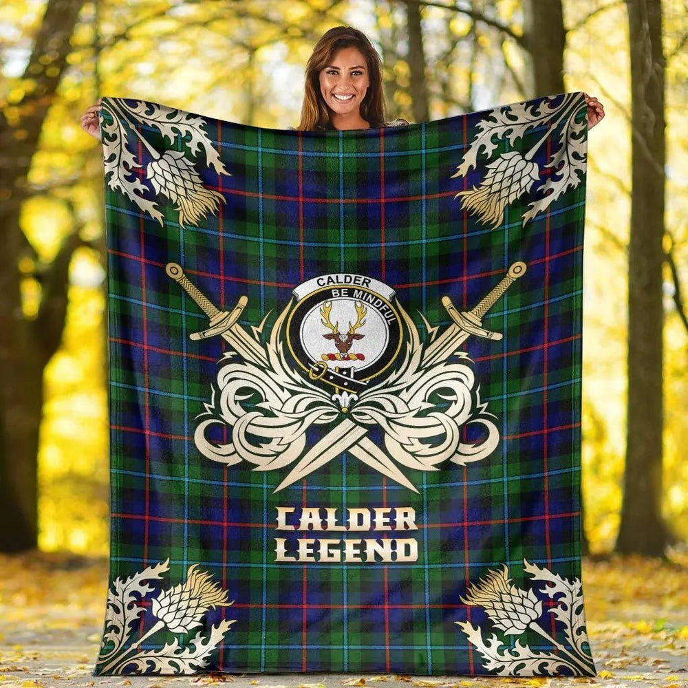 Clan Calder Modern Tartan Gold Courage Symbol Blanket HP99 Clan Calder Tartan Today