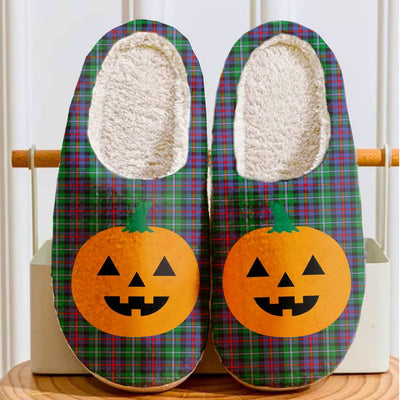 Clan Calder Tartan Halloween Pumpkin Slippers, Fluffy Spooky Slippers