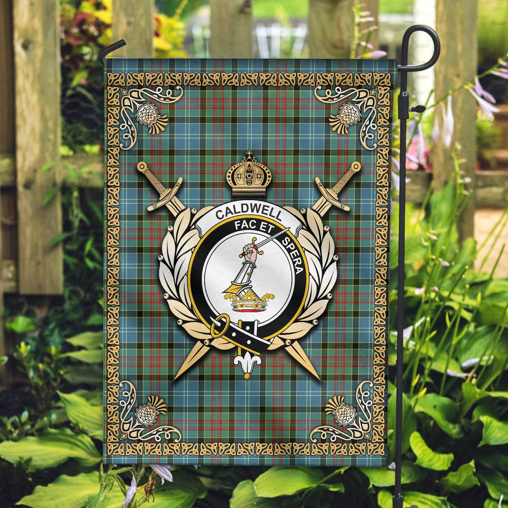 Clan Caldwell Tartan Crest Garden Flag - Celtic Thistle GD13 Clan Hall Tartan Today