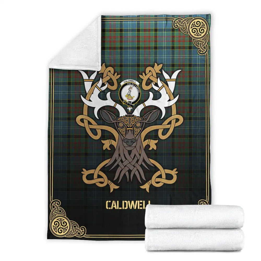 Clan Caldwell Tartan Crest Premium Blanket Celtic Stag Style EI49 Tartan Today