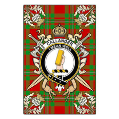 Clan Callander Modern Tartan Crest Black Garden Flag - Gold Thistle RH76 Clan Callander Tartan Today