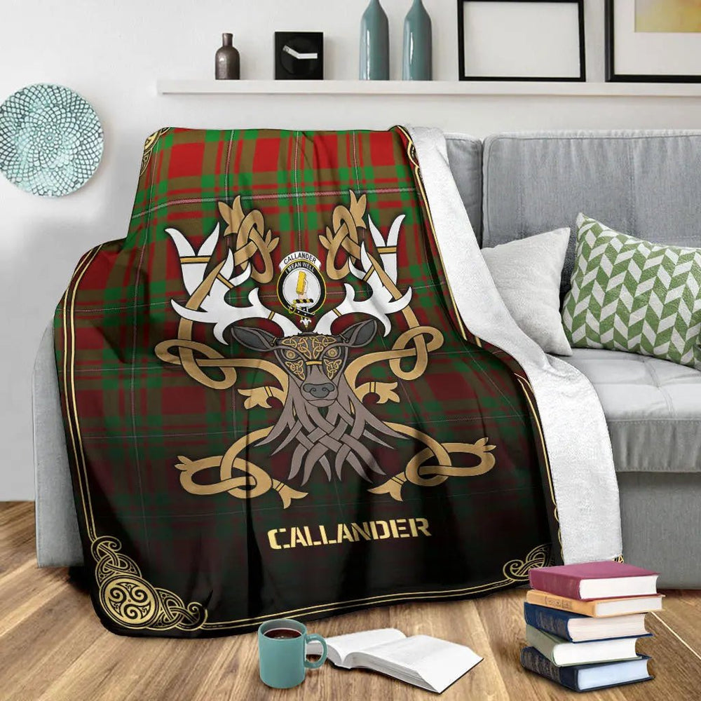 Clan Callander Tartan Crest Premium Blanket Celtic Stag Style OC11 Clan Callander Tartan Today