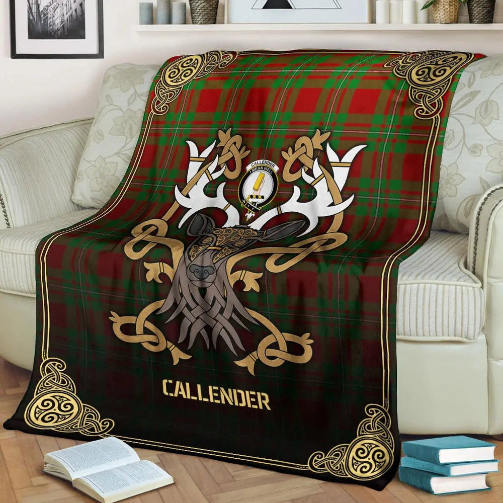 Clan Callender Tartan Crest Premium Blanket Celtic Stag Style RV47 Tartan Today