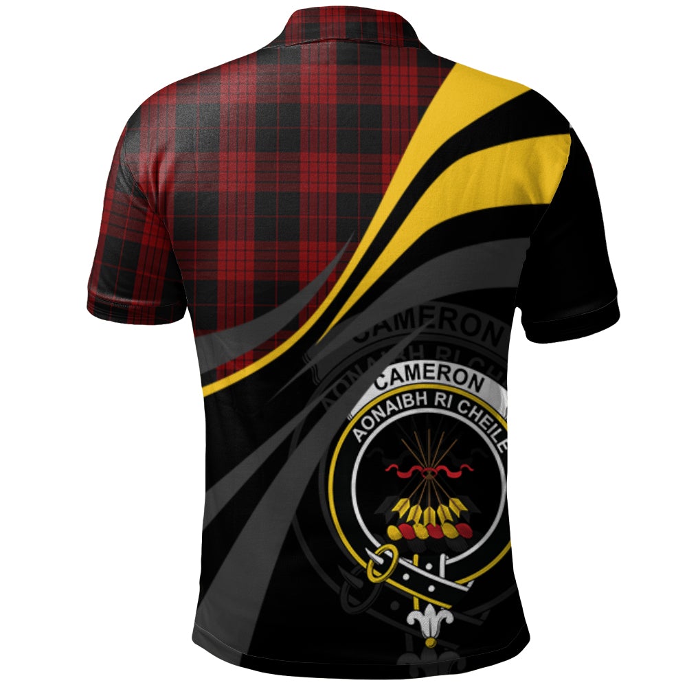 Clan Cameron Black and Red Tartan Polo Shirt - Royal Coat Of Arms Style SS71 Cameron Black and Red Tartan Tartan Polo