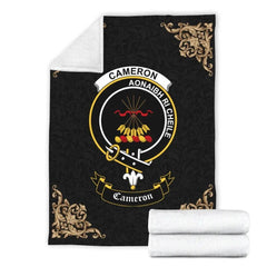 Clan Cameron Crest Tartan Premium Blanket Black AE79 Clan Cameron Tartan Today