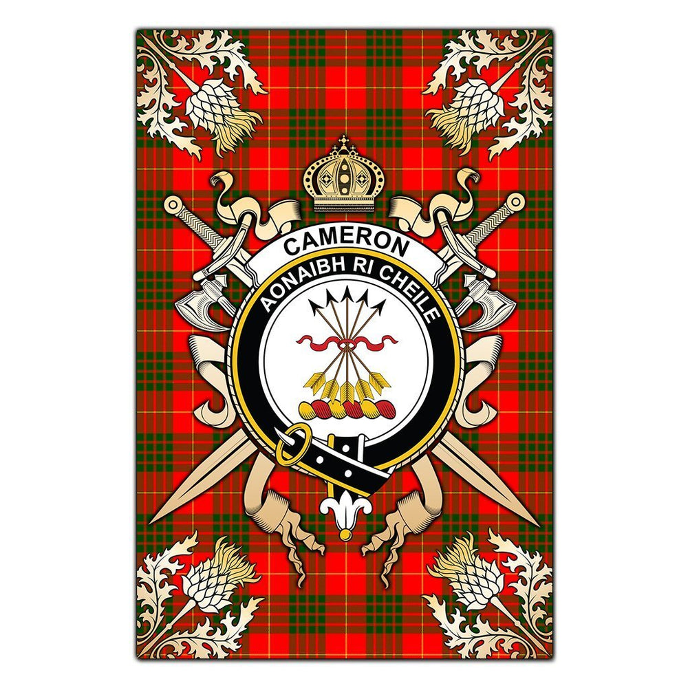Clan Cameron Modern Tartan Crest Black Garden Flag - Gold Thistle YY16 Clan Cameron Tartan Today