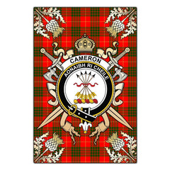 Clan Cameron Modern Tartan Crest Black Garden Flag - Gold Thistle YY16 Clan Cameron Tartan Today