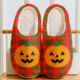 Clan Cameron Modern Tartan Halloween Pumpkin Slippers, Fluffy Spooky Slippers ZW40 Cameron Modern Tartan Tartan Halloween