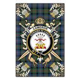 Clan Cameron Of Erracht Ancient Tartan Crest Black Garden Flag - Gold Thistle QE83 Clan Cameron Tartan Today