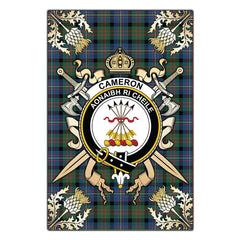 Clan Cameron Of Erracht Ancient Tartan Crest Black Garden Flag - Gold Thistle QE83 Clan Cameron Tartan Today