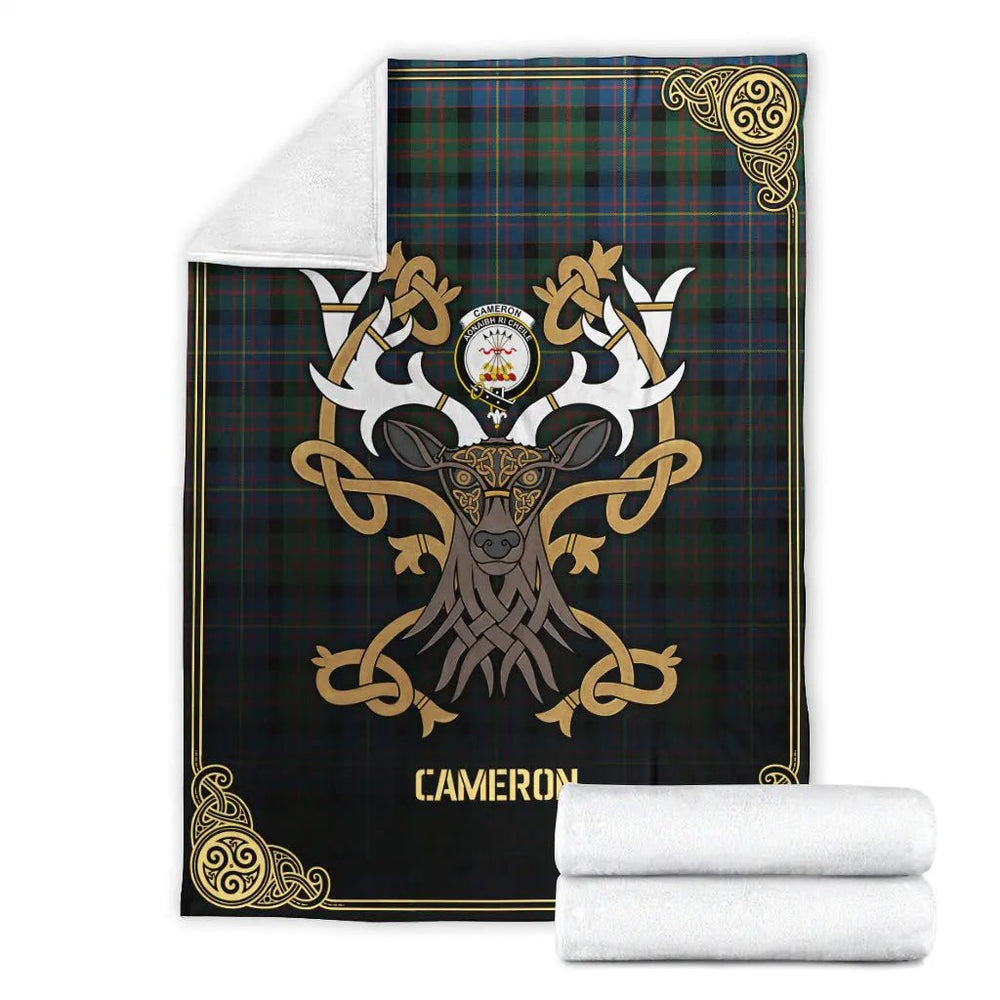 Clan Cameron of Erracht Ancient Tartan Crest Premium Blanket Celtic Stag Style QX84 Clan Cameron Tartan Today