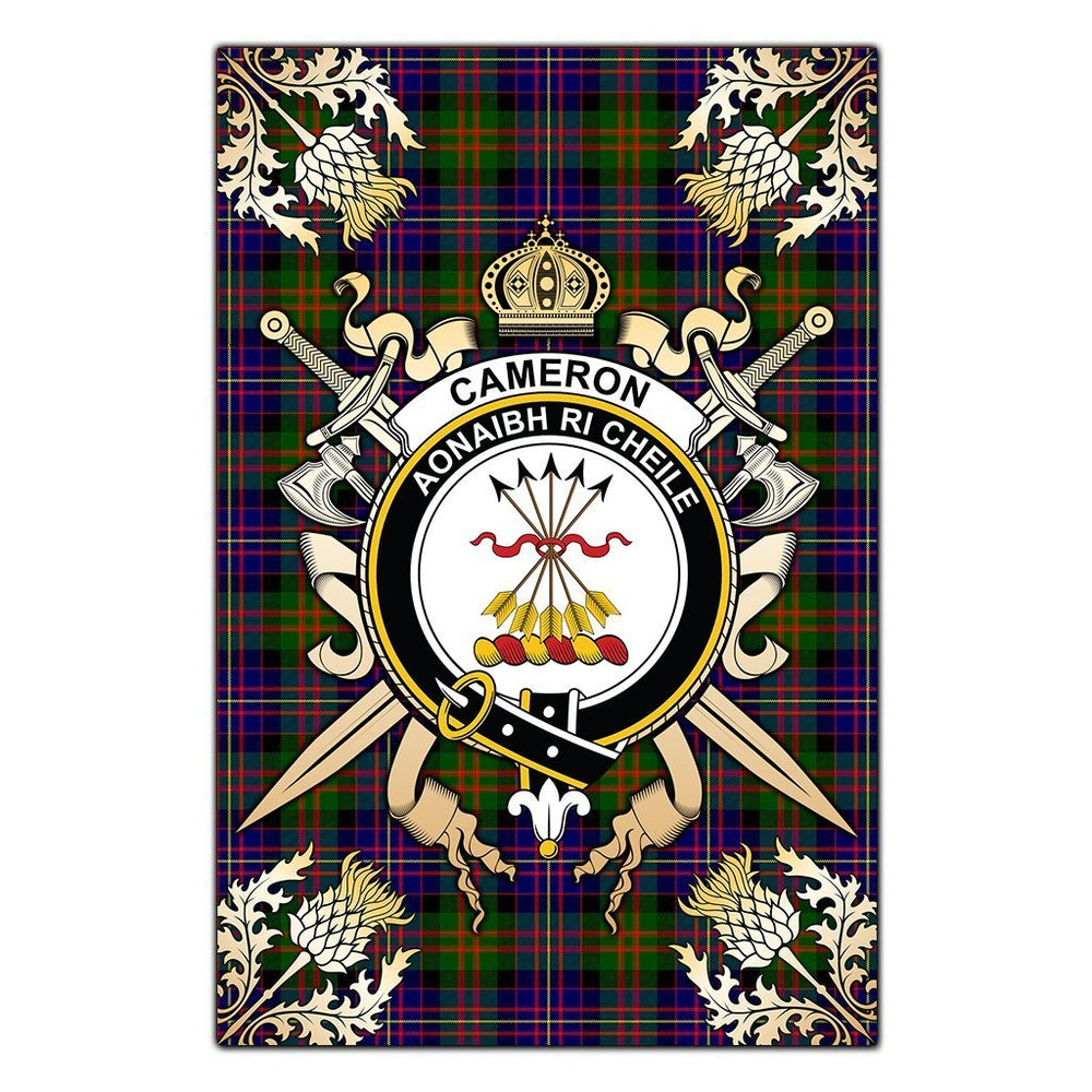 Clan Cameron Of Erracht Modern Tartan Crest Black Garden Flag - Gold Thistle YB11 Clan Cameron Tartan Today