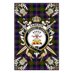 Clan Cameron Of Erracht Modern Tartan Crest Black Garden Flag - Gold Thistle YB11 Clan Cameron Tartan Today