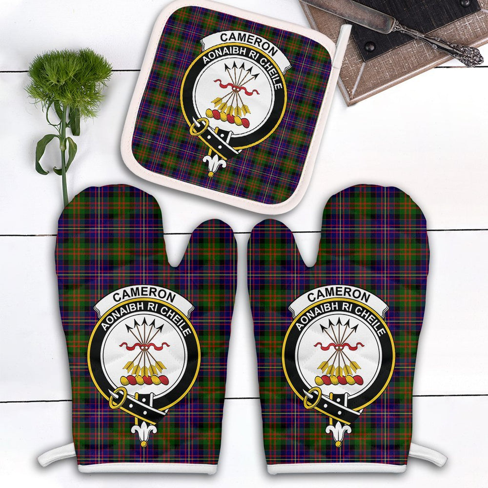 Clan Cameron Of Erracht Modern Tartan Crest Oven Mitt And Pot Holder (2 Oven Mitts + 1 Pot Holder) LK99 Clan Cameron Tartan Today