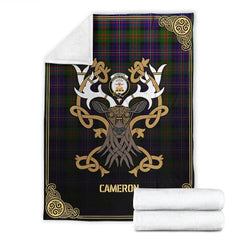 Clan Cameron of Erracht Modern Tartan Crest Premium Blanket Celtic Stag Style OD65 Clan Cameron Tartan Today