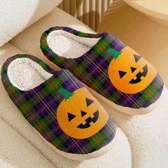 Clan Cameron of Erracht Modern Tartan Halloween Pumpkin Slippers, Fluffy Spooky Slippers WU73 Cameron of Erracht Modern Tartan Tartan Halloween
