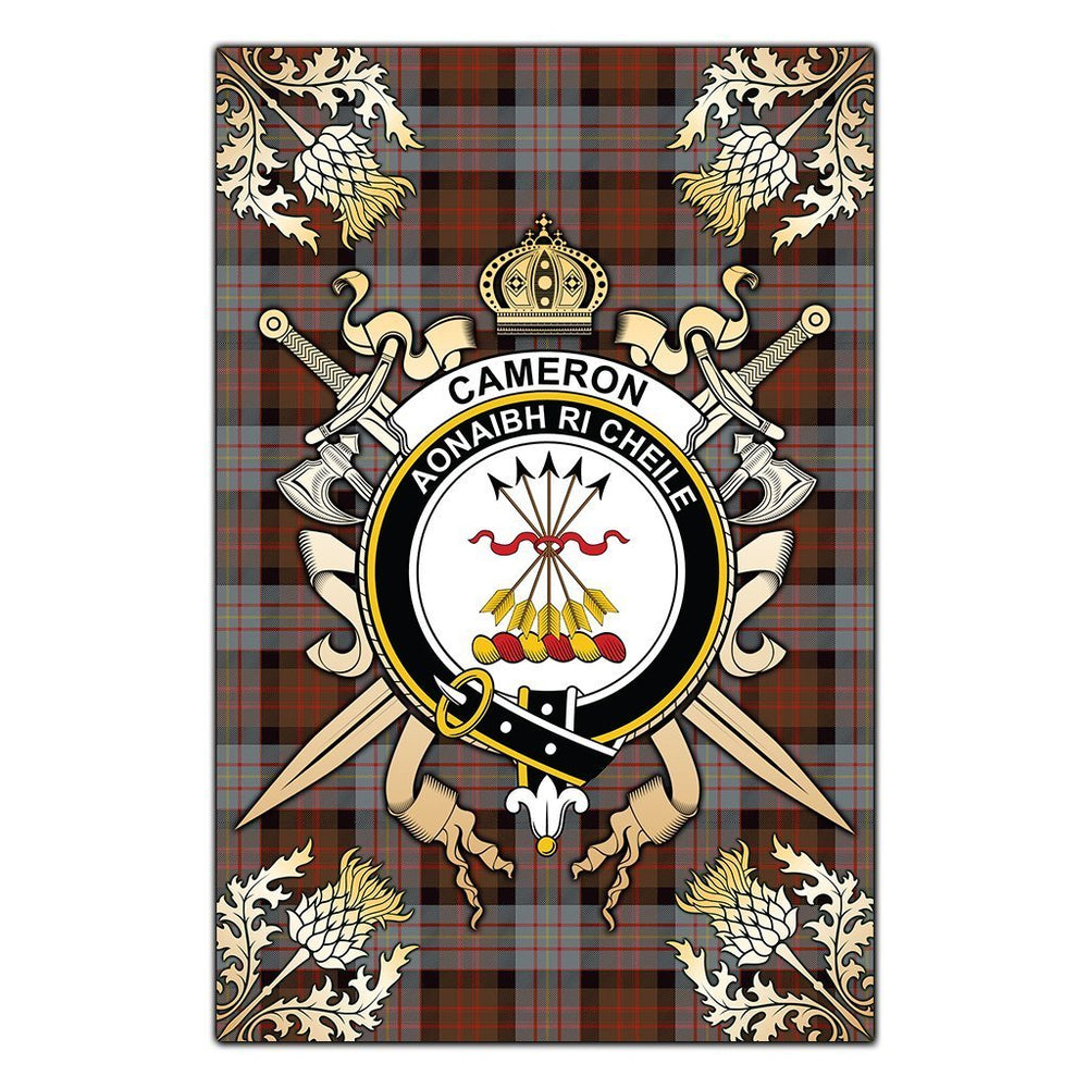 Clan Cameron Of Erracht Weathered Tartan Crest Black Garden Flag - Gold Thistle GM28 Clan Cameron Tartan Today